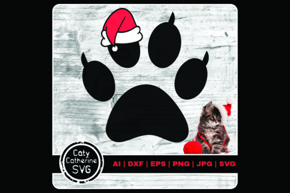 Pet Cat Paw Print Santa Hat Christmas